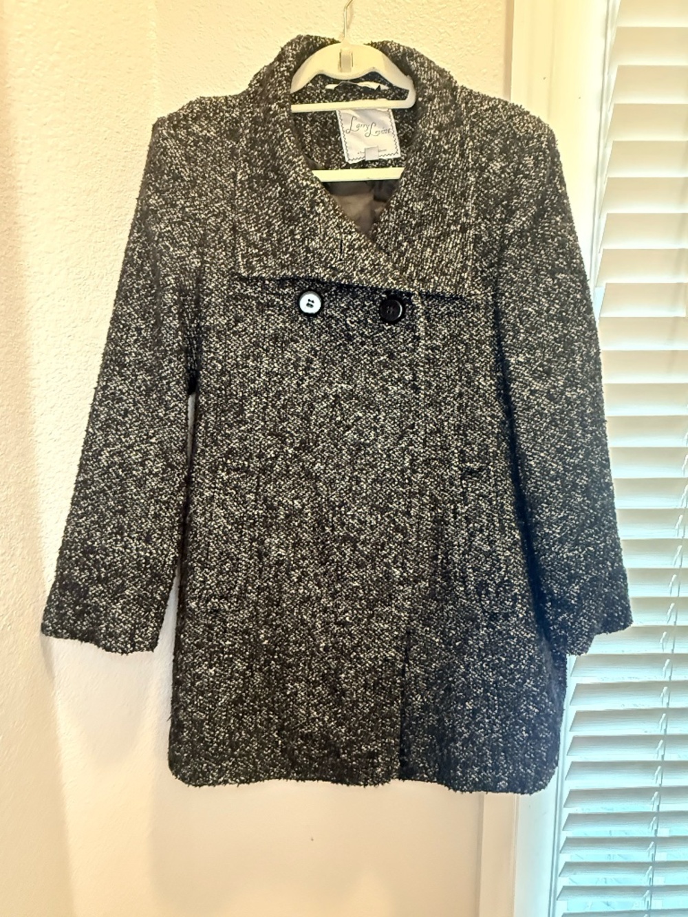 Larry Levine Black & White Bouclé Tweed Swing Coat